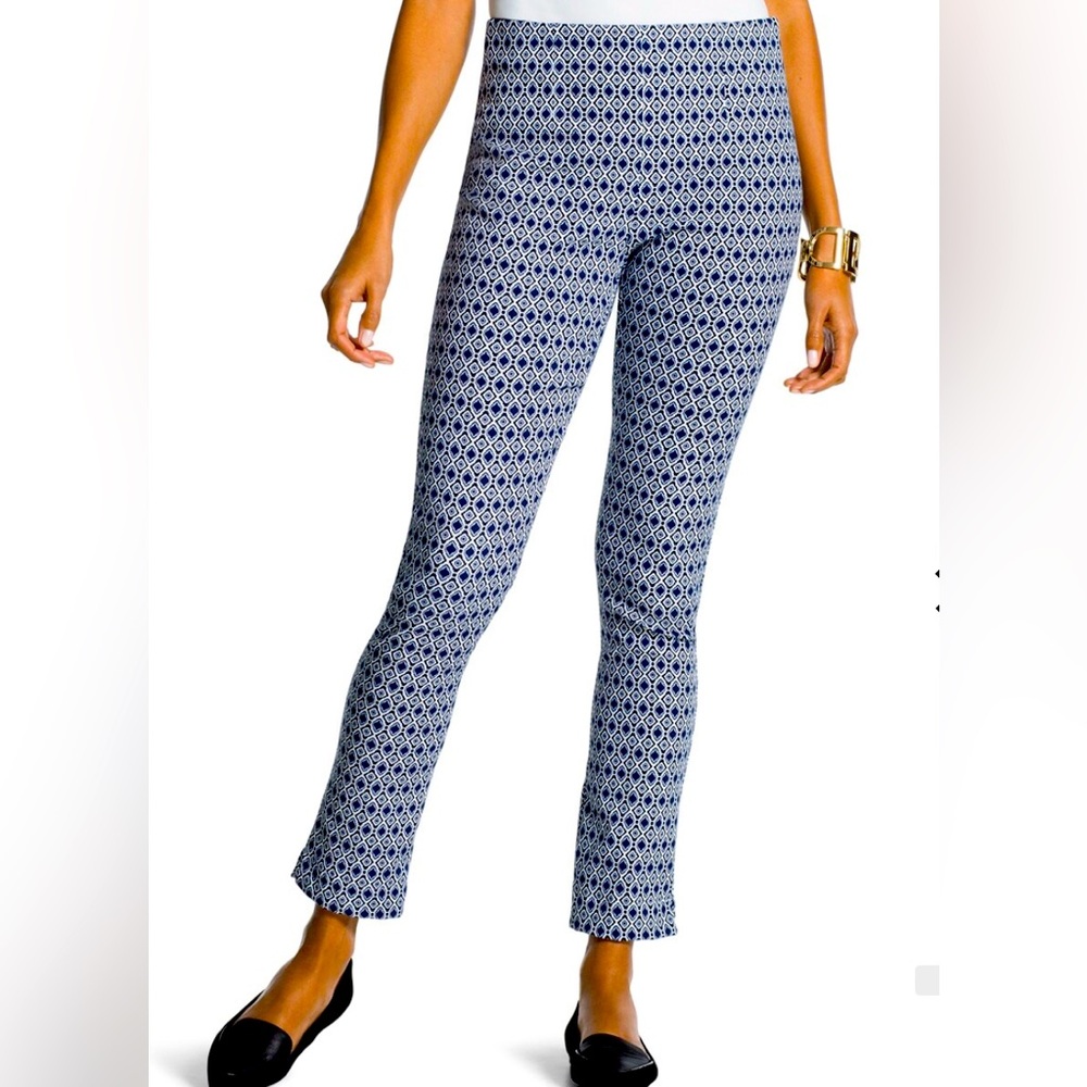 Chico’s So Slimming ankle pants, blue/white, comfortable, vacation M